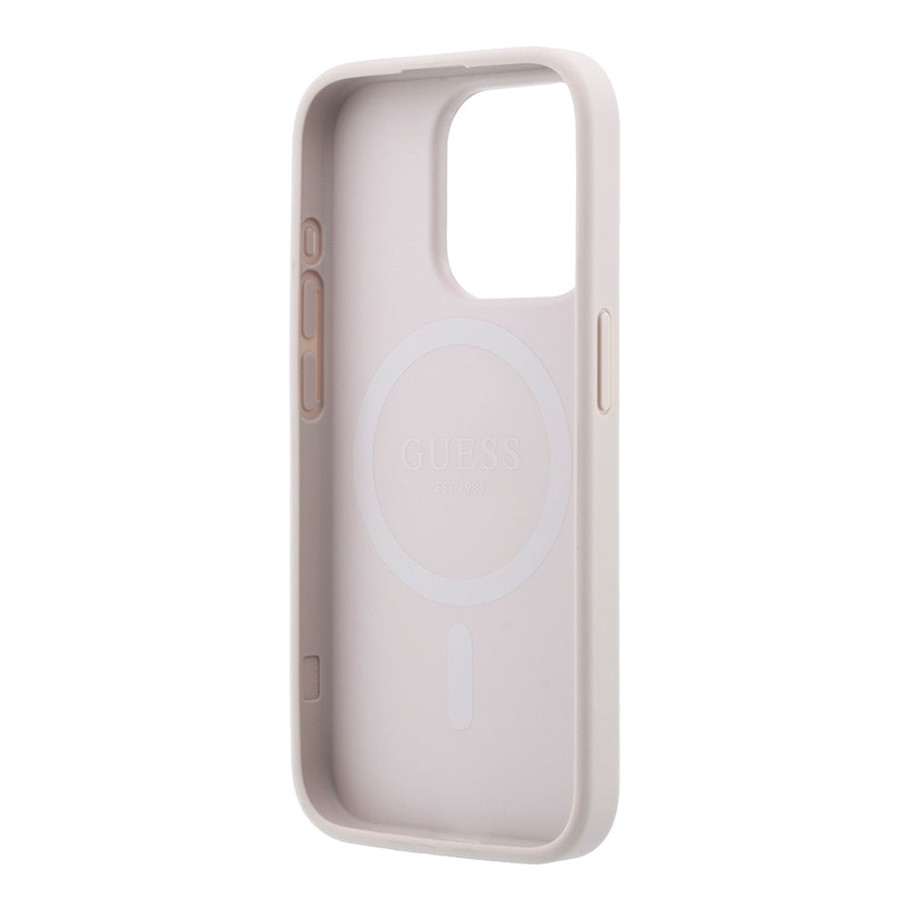 Apple iPhone 15 Pro Kılıf Guess Orjinal Lisanslı M-safe Kabartmalı 4G Desenli Yazı Logolu Kapak