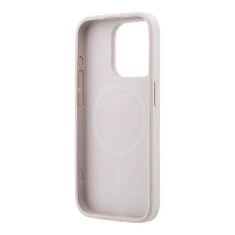 Apple iPhone 15 Pro Kılıf Guess Orjinal Lisanslı M-safe Kabartmalı 4G Desenli Yazı Logolu Kapak