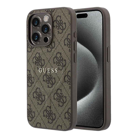 Apple iPhone 15 Pro Kılıf Guess Orjinal Lisanslı M-safe Kabartmalı 4G Desenli Yazı Logolu Kapak