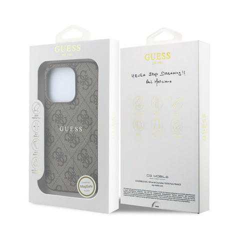 Apple iPhone 15 Pro Kılıf Guess Orjinal Lisanslı M-safe Kabartmalı 4G Desenli Yazı Logolu Kapak