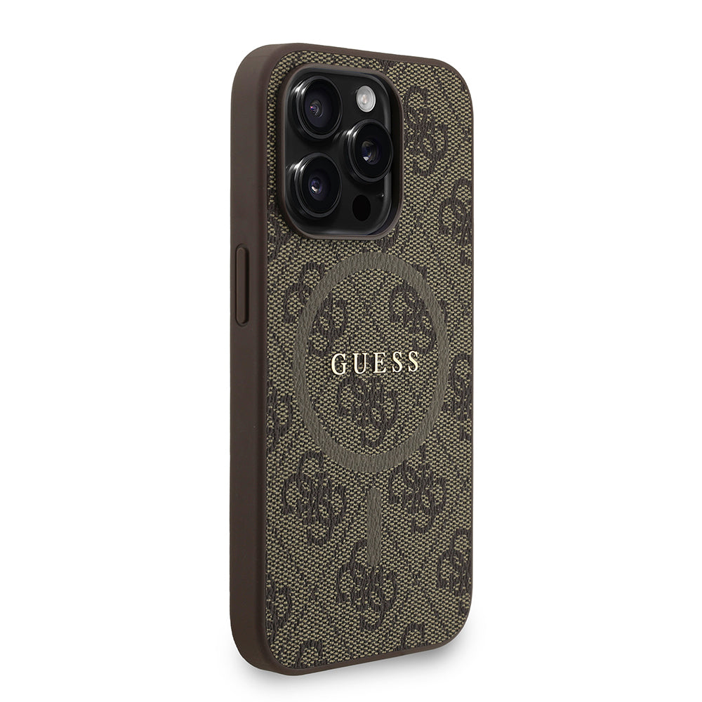 Apple iPhone 15 Pro Kılıf Guess Orjinal Lisanslı M-safe Şarj Özellikli PU Deri Bilek Askı İpli Yazı Logolu Kapak