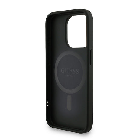 Apple iPhone 15 Pro Kılıf Guess Orjinal Lisanslı M-safe Şarj Özellikli PU Deri Bilek Askı İpli Yazı Logolu Kapak