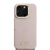 Apple iPhone 15 Pro Kılıf Guess Orjinal Lisanslı M-safe Şarj Özellikli Sıcak Baskılı Yazı Logolu Kamera Standlı PU Deri Peony Kapak