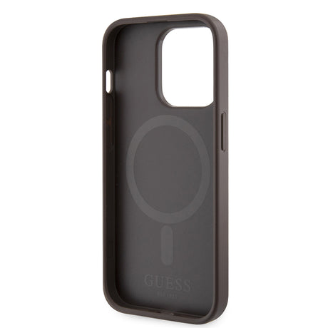 Apple iPhone 15 Pro Kılıf Guess Orjinal Lisanslı M-safe Şarj Özellikli 4G Şerit Tasarımlı Printed Kapak
