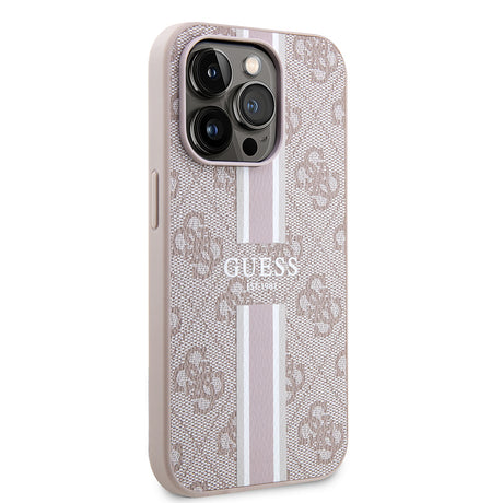 Apple iPhone 15 Pro Kılıf Guess Orjinal Lisanslı M-safe Şarj Özellikli 4G Şerit Tasarımlı Printed Kapak