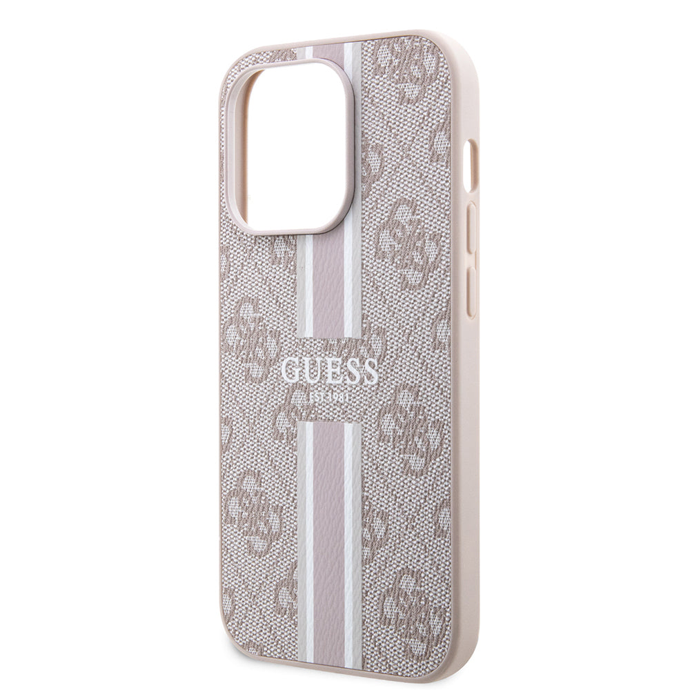 Apple iPhone 15 Pro Kılıf Guess Orjinal Lisanslı M-safe Şarj Özellikli 4G Şerit Tasarımlı Printed Kapak