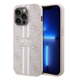 Apple iPhone 15 Pro Kılıf Guess Orjinal Lisanslı M-safe Şarj Özellikli 4G Şerit Tasarımlı Printed Kapak