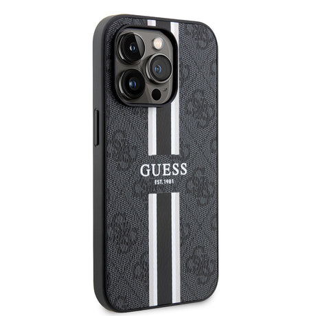 Apple iPhone 15 Pro Kılıf Guess Orjinal Lisanslı M-safe Şarj Özellikli 4G Şerit Tasarımlı Printed Kapak