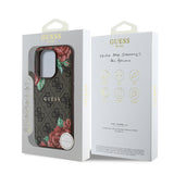Apple iPhone 15 Pro Kılıf Guess Orjinal Lisanslı M-safe Şarj Özellikli Gül Baskılı 4G Desenli Yazı Logolu Kapak