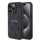 Apple iPhone 15 Pro Kılıf Guess Orjinal Lisanslı M-safe Şarj Özellikli PU Halkalı 4G Desenli Yazı Logolu Kapak