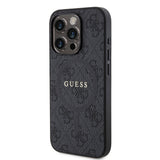 Apple iPhone 15 Pro Kılıf Guess Orjinal Lisanslı M-safe Şarj Özellikli PU Halkalı 4G Desenli Yazı Logolu Kapak