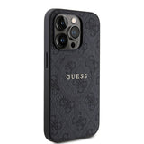 Apple iPhone 15 Pro Kılıf Guess Orjinal Lisanslı M-safe Şarj Özellikli PU Halkalı 4G Desenli Yazı Logolu Kapak