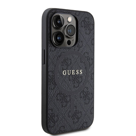 Apple iPhone 15 Pro Kılıf Guess Orjinal Lisanslı M-safe Şarj Özellikli PU Halkalı 4G Desenli Yazı Logolu Kapak