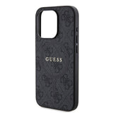Apple iPhone 15 Pro Kılıf Guess Orjinal Lisanslı M-safe Şarj Özellikli PU Halkalı 4G Desenli Yazı Logolu Kapak