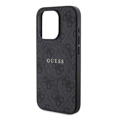 Apple iPhone 15 Pro Kılıf Guess Orjinal Lisanslı M-safe Şarj Özellikli PU Halkalı 4G Desenli Yazı Logolu Kapak