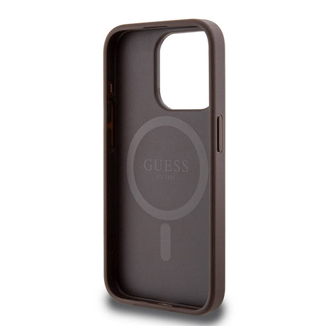 Apple iPhone 15 Pro Kılıf Guess Orjinal Lisanslı M-safe Şarj Özellikli PU Halkalı 4G Desenli Yazı Logolu Kapak
