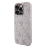 Apple iPhone 15 Pro Kılıf Guess Orjinal Lisanslı M-safe Şarj Özellikli PU Halkalı 4G Desenli Yazı Logolu Kapak