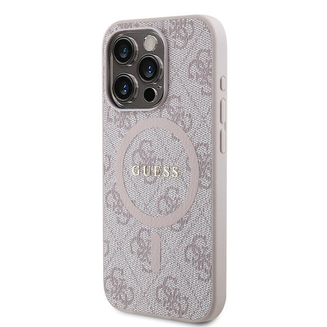Apple iPhone 15 Pro Kılıf Guess Orjinal Lisanslı M-safe Şarj Özellikli PU Halkalı 4G Desenli Yazı Logolu Kapak