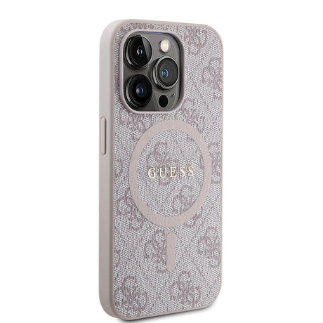 Apple iPhone 15 Pro Kılıf Guess Orjinal Lisanslı M-safe Şarj Özellikli PU Halkalı 4G Desenli Yazı Logolu Kapak