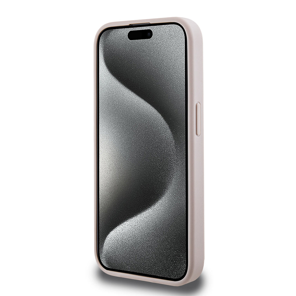 Apple iPhone 15 Pro Kılıf Guess Orjinal Lisanslı M-safe Şarj Özellikli PU Üçgen Logo 4G Desenli Kapak