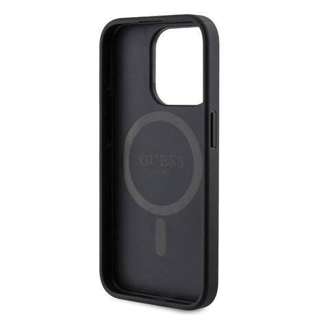 Apple iPhone 15 Pro Kılıf Guess Orjinal Lisanslı M-safe Şarj Özellikli PU Üçgen Logo 4G Desenli Kapak