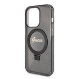 Apple iPhone 15 Pro Kılıf Guess Orjinal Lisanslı M-safe Şarj Özellikli Simli Arka Yüzey Ring Standlı Kapak