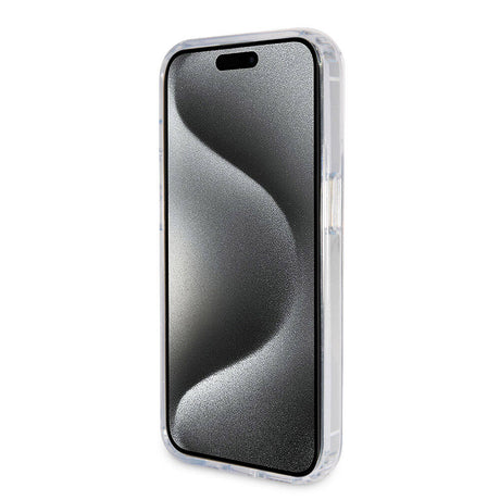 Apple iPhone 15 Pro Kılıf Guess Orjinal Lisanslı M-safe Şarj Özellikli Simli Arka Yüzey Ring Standlı Kapak