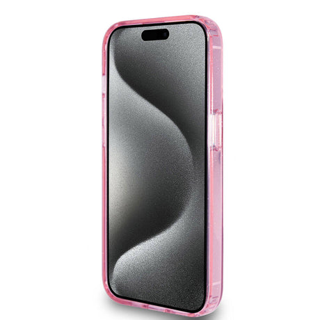 Apple iPhone 15 Pro Kılıf Guess Orjinal Lisanslı M-safe Şarj Özellikli Simli Arka Yüzey Ring Standlı Kapak