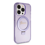 Apple iPhone 15 Pro Kılıf Guess Orjinal Lisanslı M-safe Şarj Özellikli Simli Arka Yüzey Ring Standlı Kapak