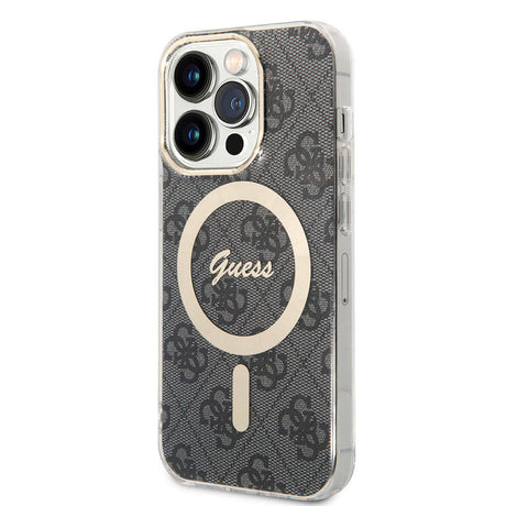 Apple iPhone 15 Pro Kılıf Guess Orjinal Lisanslı M-safe Şarj Özellikli Yazı Logolu 4G Desenli Kapak