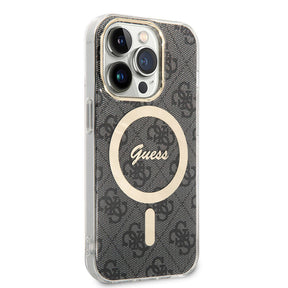 Apple iPhone 15 Pro Kılıf Guess Orjinal Lisanslı M-safe Şarj Özellikli Yazı Logolu 4G Desenli Kapak