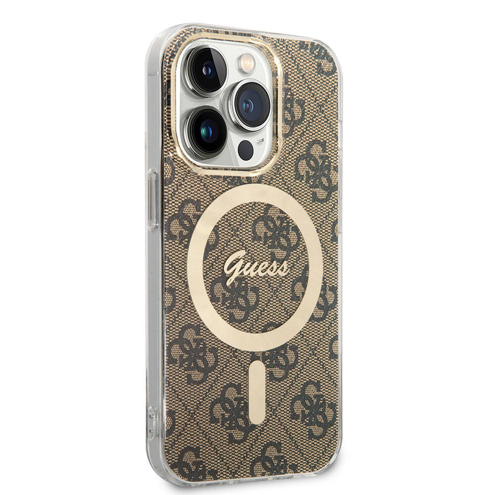 Apple iPhone 15 Pro Kılıf Guess Orjinal Lisanslı M-safe Şarj Özellikli Yazı Logolu 4G Desenli Kapak