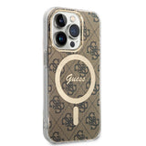 Apple iPhone 15 Pro Kılıf Guess Orjinal Lisanslı M-safe Şarj Özellikli Yazı Logolu 4G Desenli Kapak