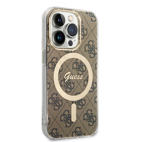 Apple iPhone 15 Pro Kılıf Guess Orjinal Lisanslı M-safe Şarj Özellikli Yazı Logolu 4G Desenli Kapak