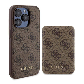 Apple iPhone 15 Pro Kılıf Guess Orjinal Lisanslı M-safe Şarj Özellikli Yazı Logolu 4G Desenli Kapak + Powerbank 5000mAh 2in1 Set