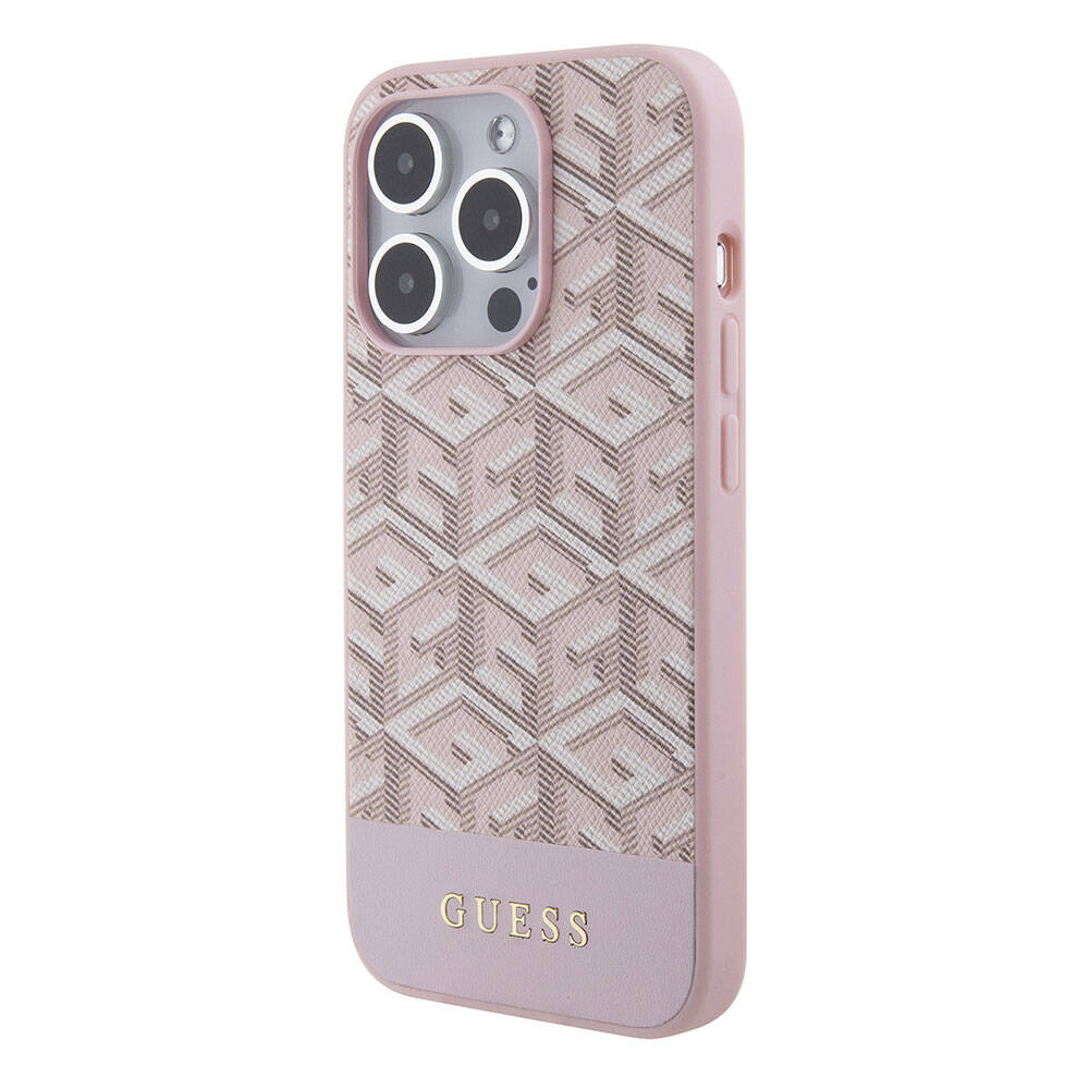 Apple iPhone 15 Pro Kılıf Guess Orjinal Lisanslı M-safe Şarj Özellikli Yazı Logolu GCube Desenli Kapak