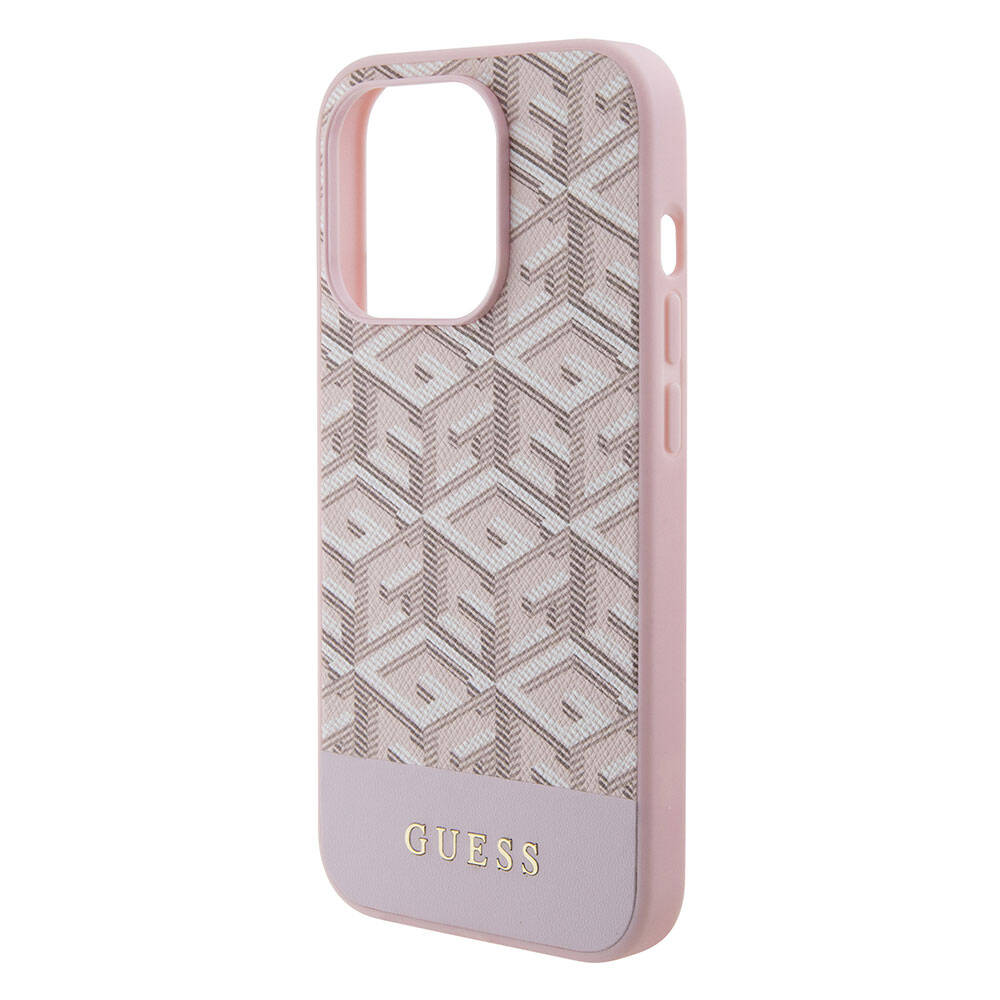 Apple iPhone 15 Pro Kılıf Guess Orjinal Lisanslı M-safe Şarj Özellikli Yazı Logolu GCube Desenli Kapak
