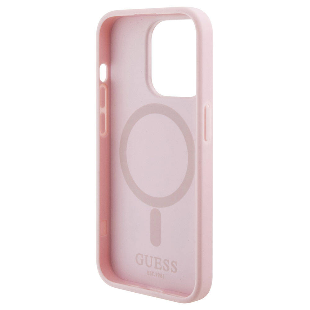 Apple iPhone 15 Pro Kılıf Guess Orjinal Lisanslı M-safe Şarj Özellikli Yazı Logolu GCube Desenli Kapak