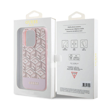 Apple iPhone 15 Pro Kılıf Guess Orjinal Lisanslı M-safe Şarj Özellikli Yazı Logolu GCube Desenli Kapak