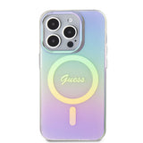Apple iPhone 15 Pro Kılıf Guess Orjinal Lisanslı M-safe Şarj Özellikli Yazı Logolu Iridescent Kapak
