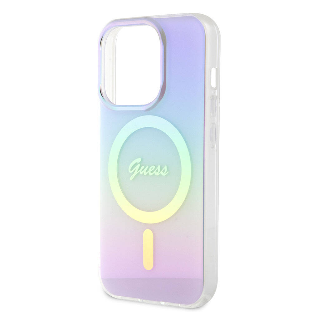 Apple iPhone 15 Pro Kılıf Guess Orjinal Lisanslı M-safe Şarj Özellikli Yazı Logolu Iridescent Kapak