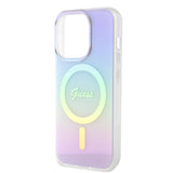 Apple iPhone 15 Pro Kılıf Guess Orjinal Lisanslı M-safe Şarj Özellikli Yazı Logolu Iridescent Kapak