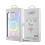 Apple iPhone 15 Pro Kılıf Guess Orjinal Lisanslı M-safe Şarj Özellikli Yazı Logolu Iridescent Kapak