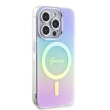 Apple iPhone 15 Pro Kılıf Guess Orjinal Lisanslı M-safe Şarj Özellikli Yazı Logolu Iridescent Kapak