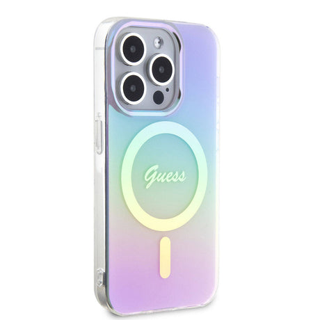 Apple iPhone 15 Pro Kılıf Guess Orjinal Lisanslı M-safe Şarj Özellikli Yazı Logolu Iridescent Kapak