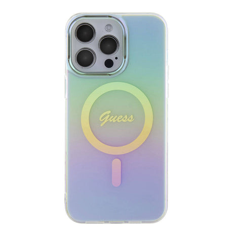 Apple iPhone 15 Pro Kılıf Guess Orjinal Lisanslı M-safe Şarj Özellikli Yazı Logolu Iridescent Kapak