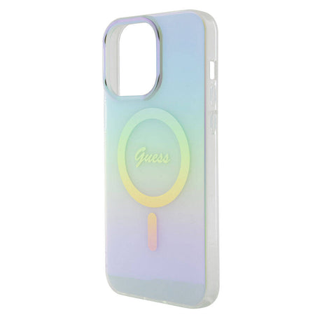 Apple iPhone 15 Pro Kılıf Guess Orjinal Lisanslı M-safe Şarj Özellikli Yazı Logolu Iridescent Kapak
