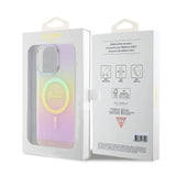 Apple iPhone 15 Pro Kılıf Guess Orjinal Lisanslı M-safe Şarj Özellikli Yazı Logolu Iridescent Kapak