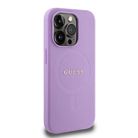 Apple iPhone 15 Pro Kılıf Guess Orjinal Lisanslı M-safe Şarj Özellikli Yazı Logolu Saffiano Kapak
