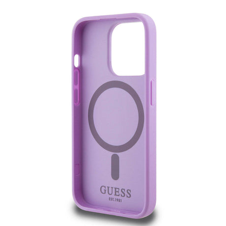 Apple iPhone 15 Pro Kılıf Guess Orjinal Lisanslı M-safe Şarj Özellikli Yazı Logolu Saffiano Kapak